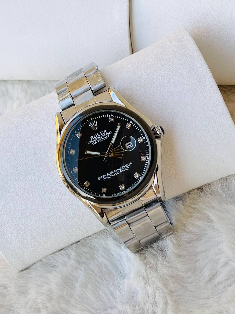 ساعة Rolex Metal Watch – Logo Hands Design لون_سيلفر ميناء سيلفر واسود