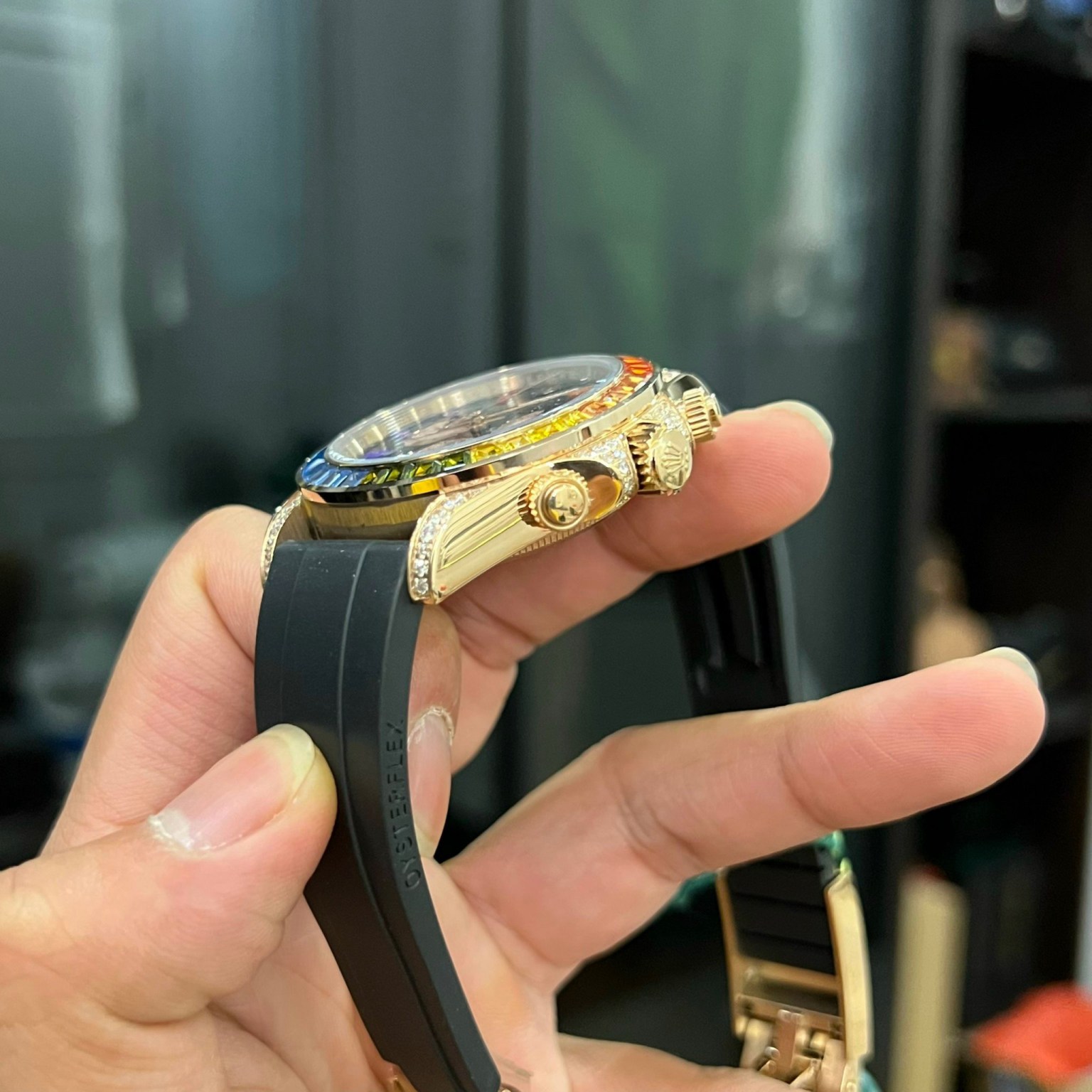ساعة Rolex Daytona Rubber Strap Watch with Diamond Bezel
