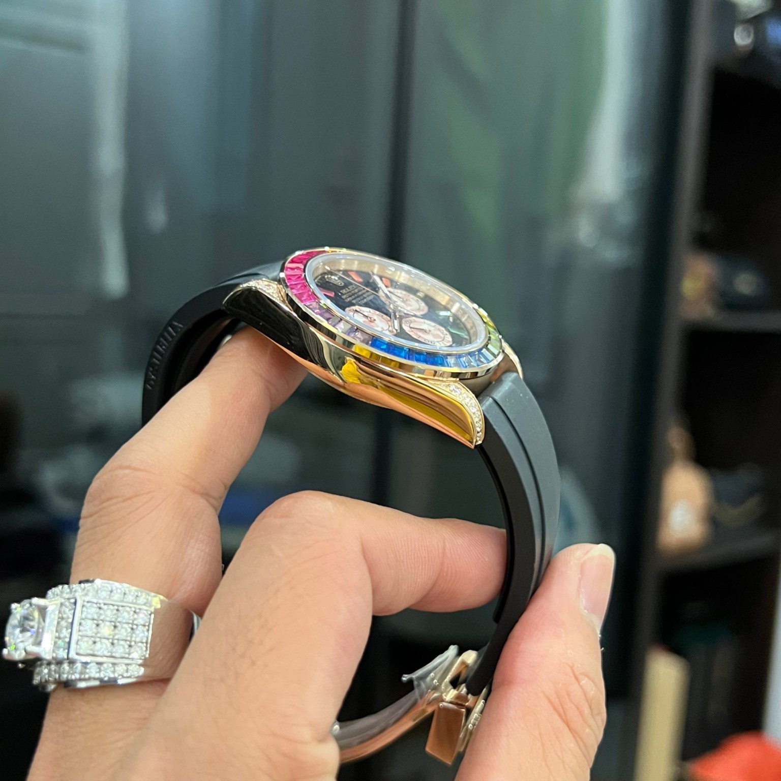 ساعة Rolex Daytona Rubber Strap Watch with Diamond Bezel