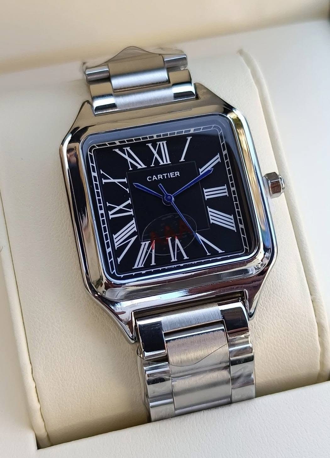 ساعه Cartier Stainless steel اوستيك سليفر مينا أبيض _ أسود _ أخضر _ أزرق _ بيبي بلو