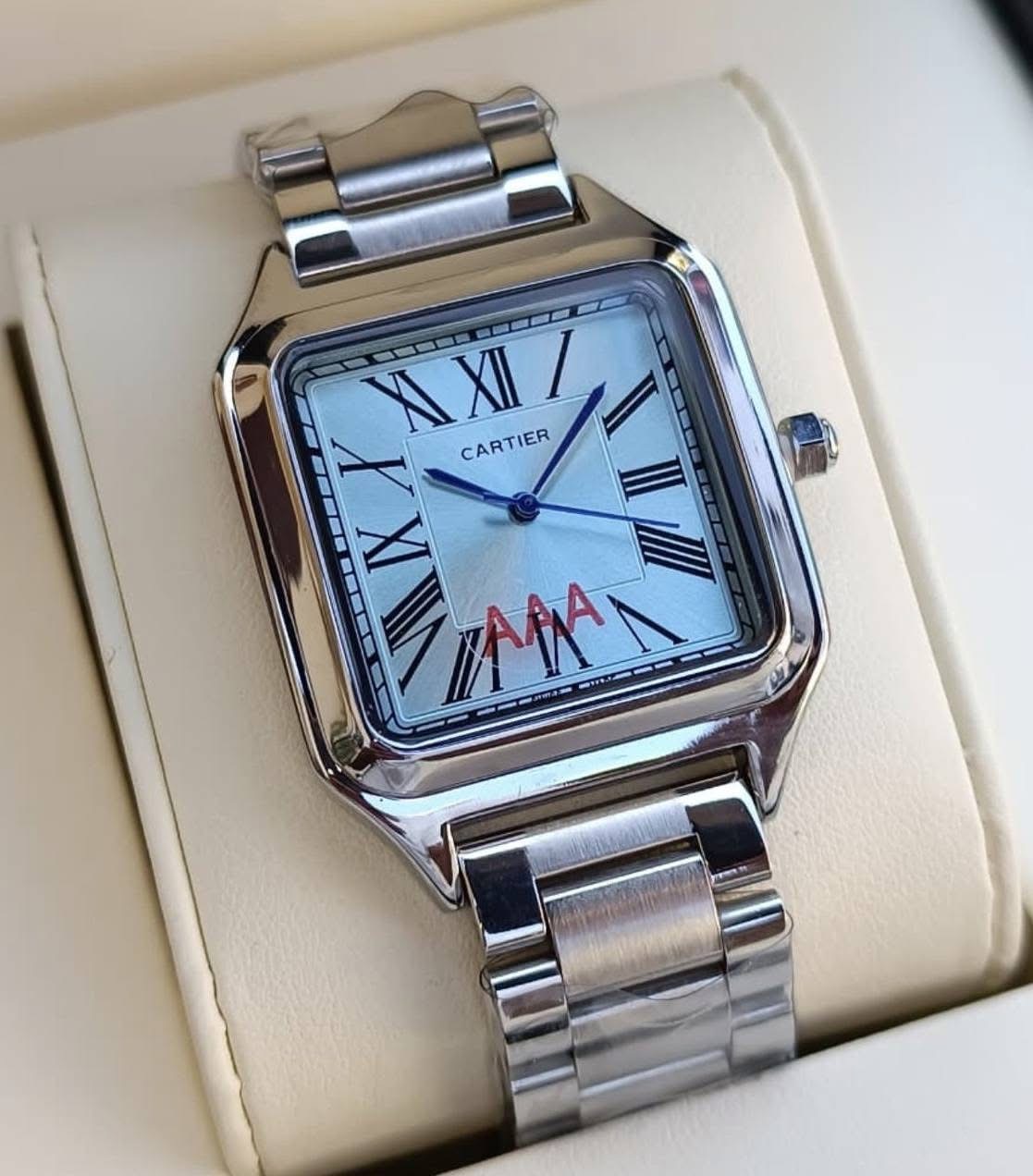 ساعه Cartier Stainless steel اوستيك سليفر مينا أبيض _ أسود _ أخضر _ أزرق _ بيبي بلو