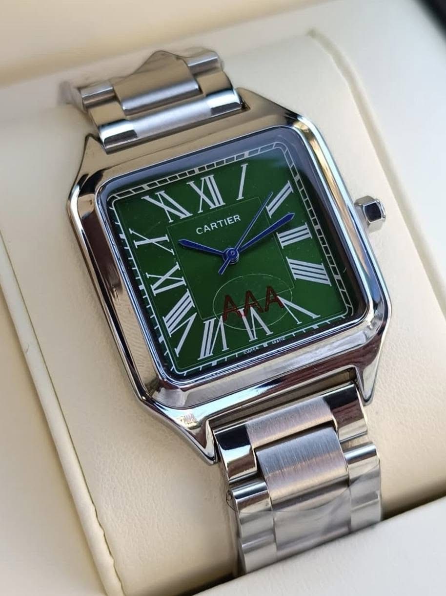 ساعه Cartier Stainless steel اوستيك سليفر مينا أبيض _ أسود _ أخضر _ أزرق _ بيبي بلو