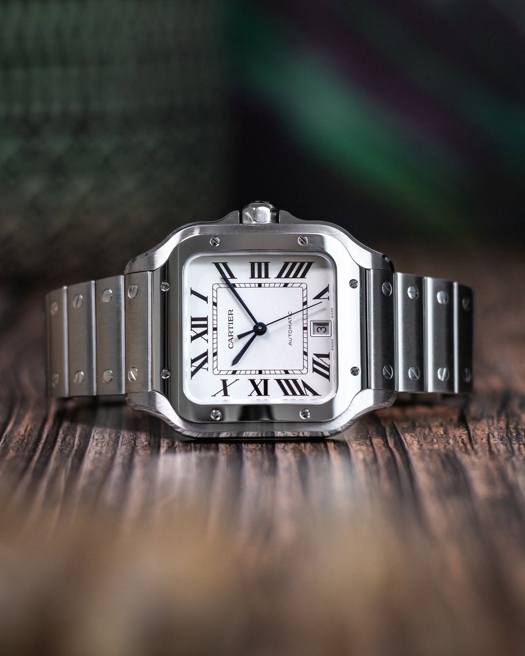 ساعة Cartier Stainless Steel Watch – with Date لون سيلفر ميناء ابيض 