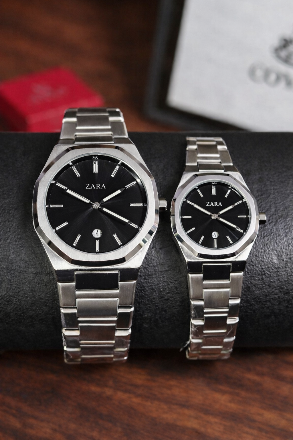 ساعتين كابلز Zara Couple Watches – with Date Display ستراب سيلفر ميناء سيلفر _اسود _ازرق