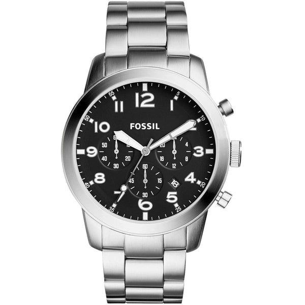 ساعة Fossil Chronograph لون سيلفر ميناء اسود عدادات تعمل