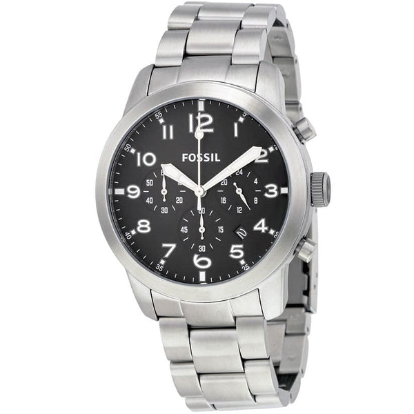 ساعة Fossil Chronograph لون سيلفر ميناء اسود عدادات تعمل