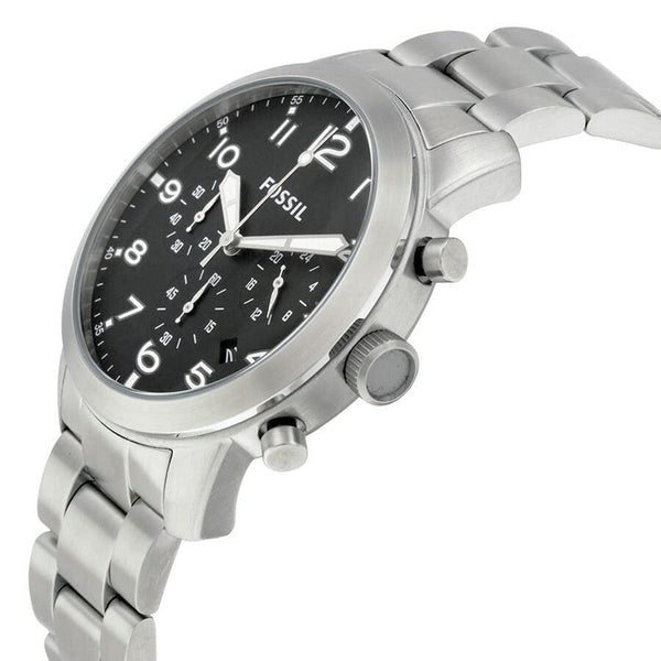 ساعة Fossil Chronograph لون سيلفر ميناء اسود عدادات تعمل