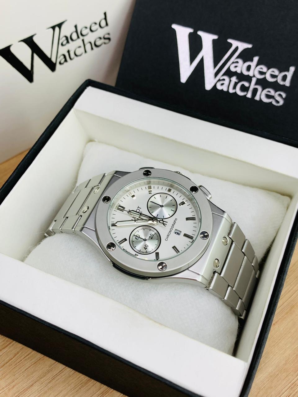 ساعة Hublot Metal  – Round Bezel لون سيلفر بالكامل
