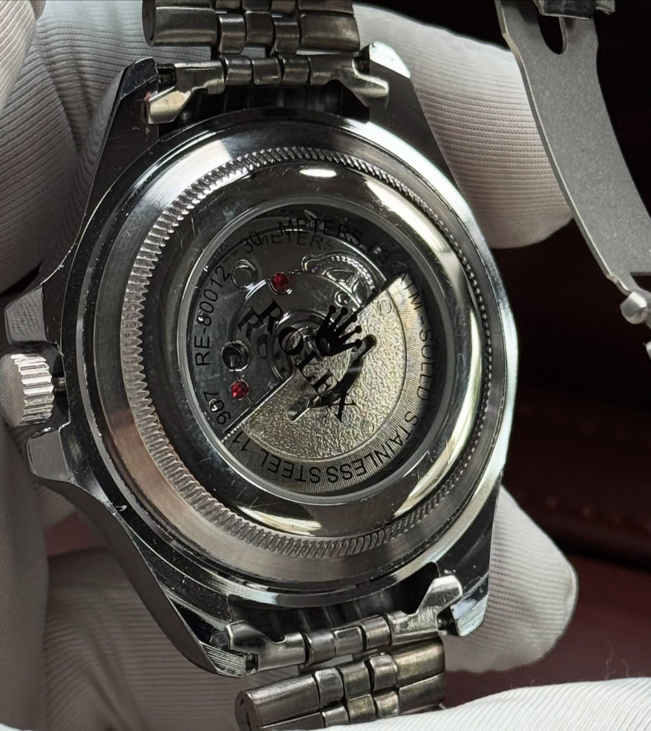 ساعة Rolex Datejust Men’s Watch سحاب ظهر شفاف لون سيلفر ميناء اسود فصوص