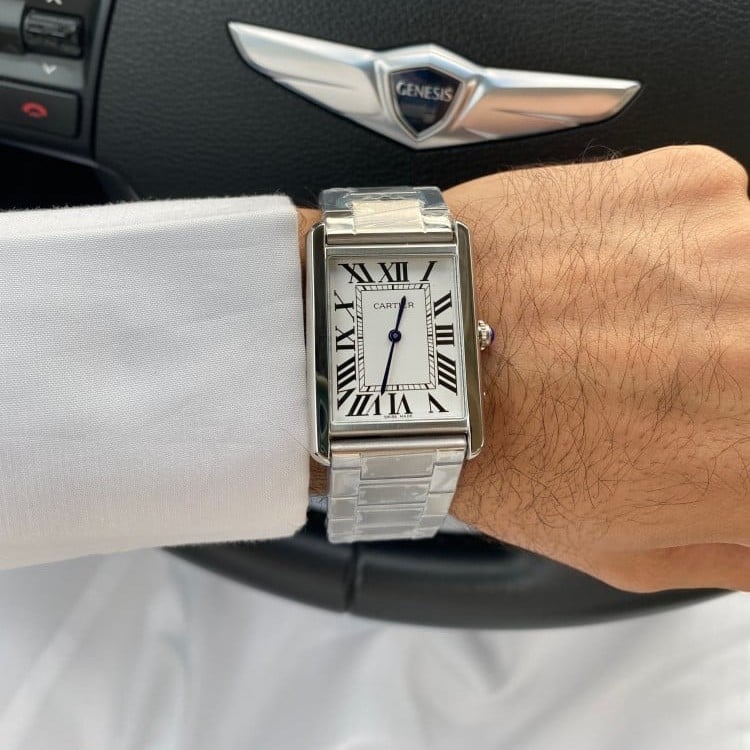 ساعة Cartier Classic Elegant Men’s Watch لون سيلفر ميناء بيضاء