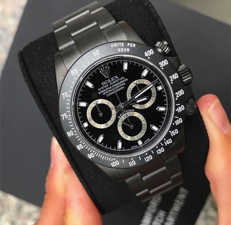 ساعة Rolex Daytona All-Black Chronograph Watch معدن اسود بالكامل عدادات شغاله 