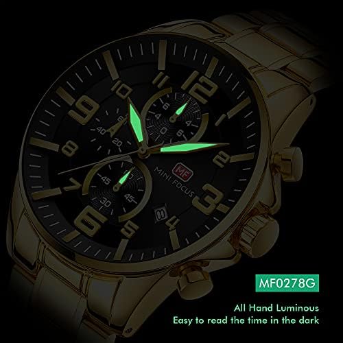 ساعة Mini Focus Gold Chronograph Watch لون جولد ميناء اسود عددات تعمل
