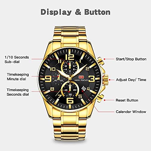 ساعة Mini Focus Gold Chronograph Watch لون جولد ميناء اسود عددات تعمل