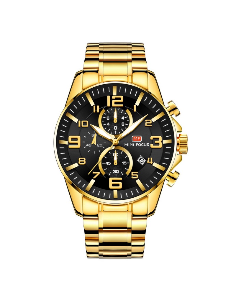 ساعة Mini Focus Gold Chronograph Watch لون جولد ميناء اسود عددات تعمل