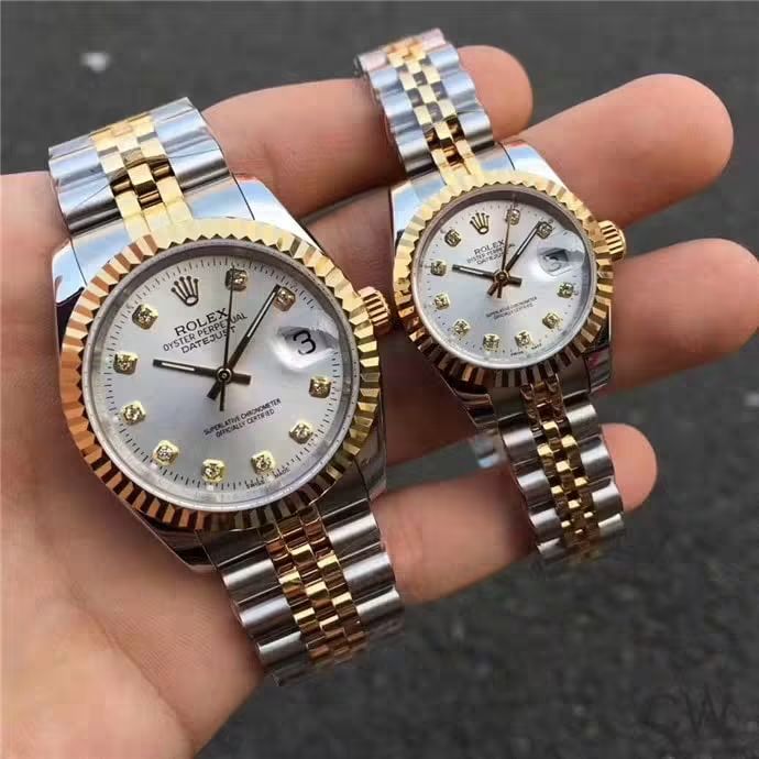 ساعتين Rolex Datejust Couple لون سيلفر_جولد مينا ابيض