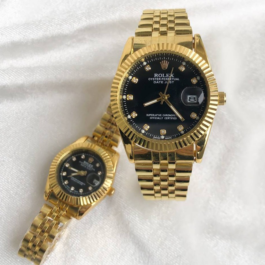 ساعتين Rolex Datejust Couple لون جولد مينا اسود