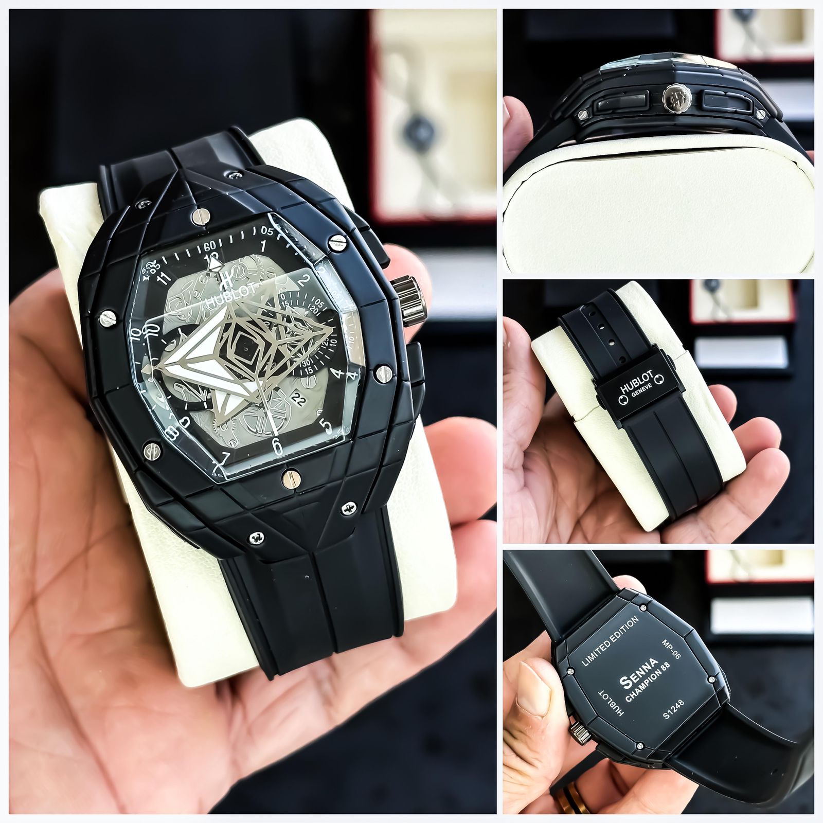 ساعة Hublot Rubber Strap Watch – Silver Dial with Date الشكل الدائري 