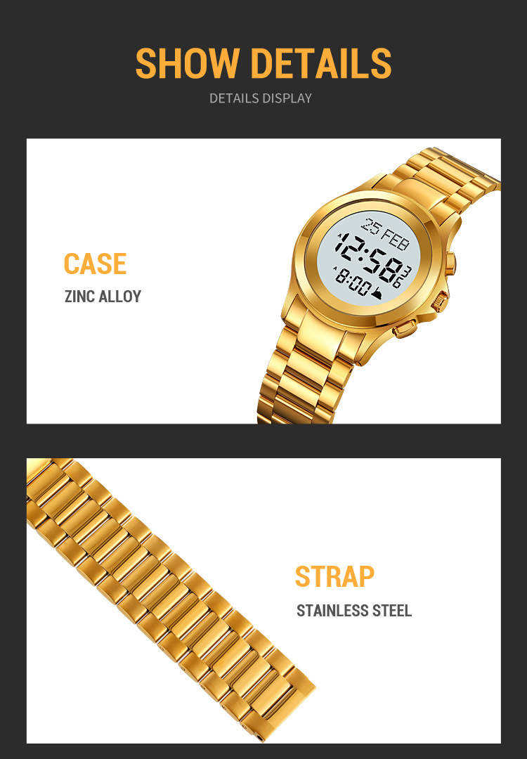 ساعة SKMEI Original Prayer Times Watch – Gold Round Dial